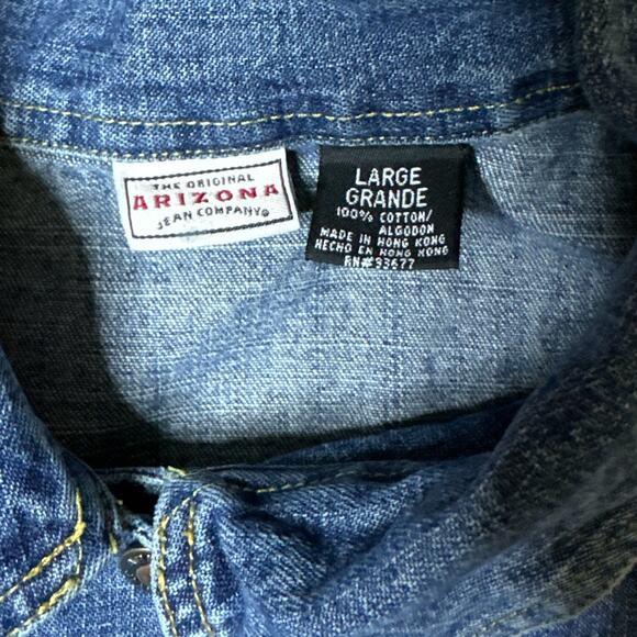 VTG 90s Y2K Arizona Jean Co Large Blue Button Up Denim Trucker Jacket Shirt Girl - Picture 3 of 4